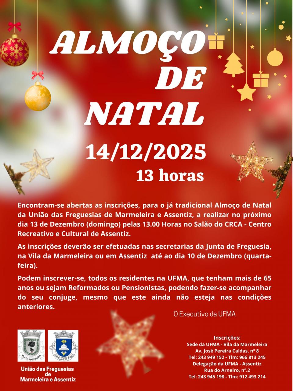 Almo&ccedil;o de Natal dia 14 de Dezembro de 2025 &aacute;s 13horas